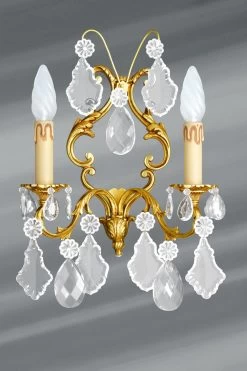 Applique Dorée Cristal De Bohème Louis XV Deux Lumières