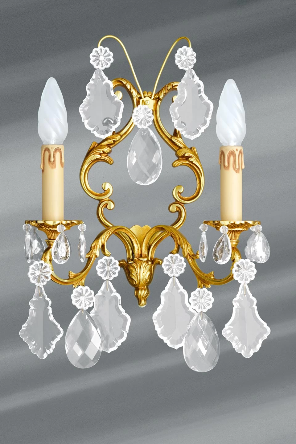 Applique Dorée Cristal De Bohème Louis XV Deux Lumières