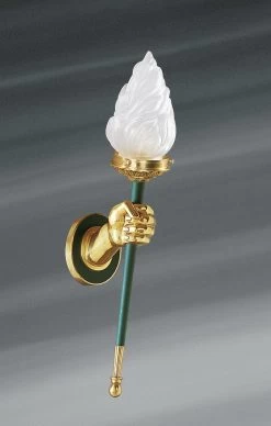 Applique En Bronze Doré Et Vert, Une Lumière Flambeau
