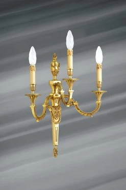 Applique En Bronze Massif Doré, Style Louis XVI, Trois Lumières