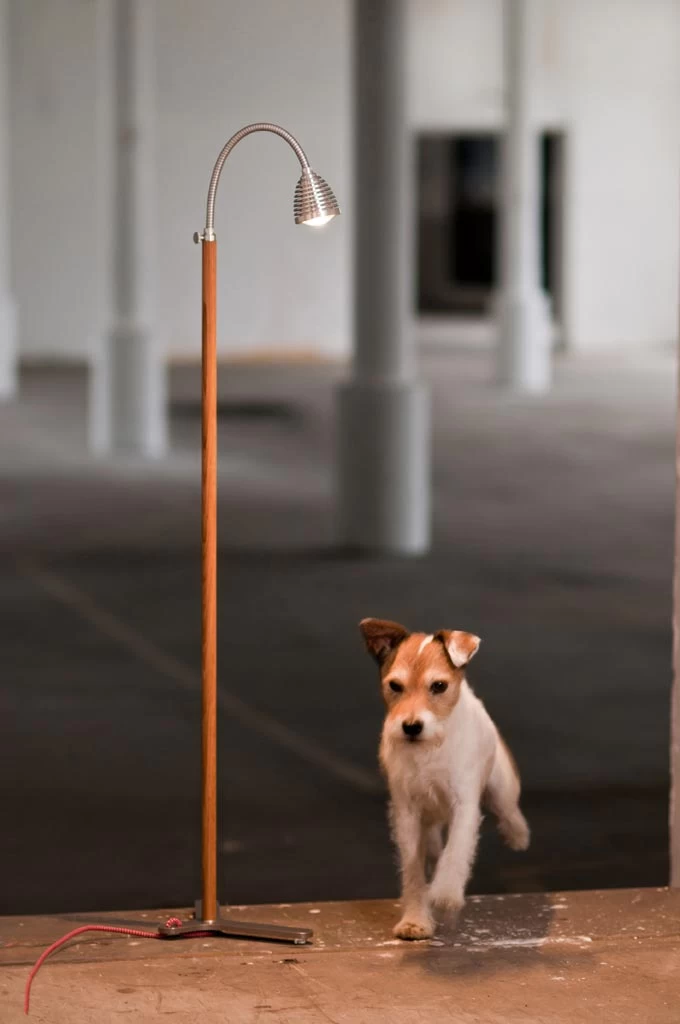 Athene Wood Lampadaire LED En Bois Et Aluminium Fil Rouge