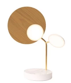 Ballon Lampe De Table Chêne Et Acier Blanc
