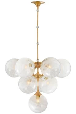 Cristol Lustre 10 Lumières Boule Blanche Et Doré