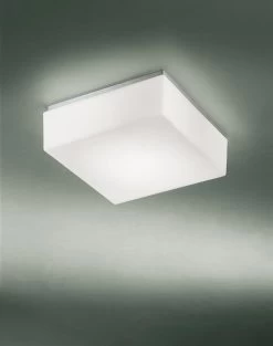 Cubi Plafonnier En Verre Soufflé Blanc Satiné Forme Carré
