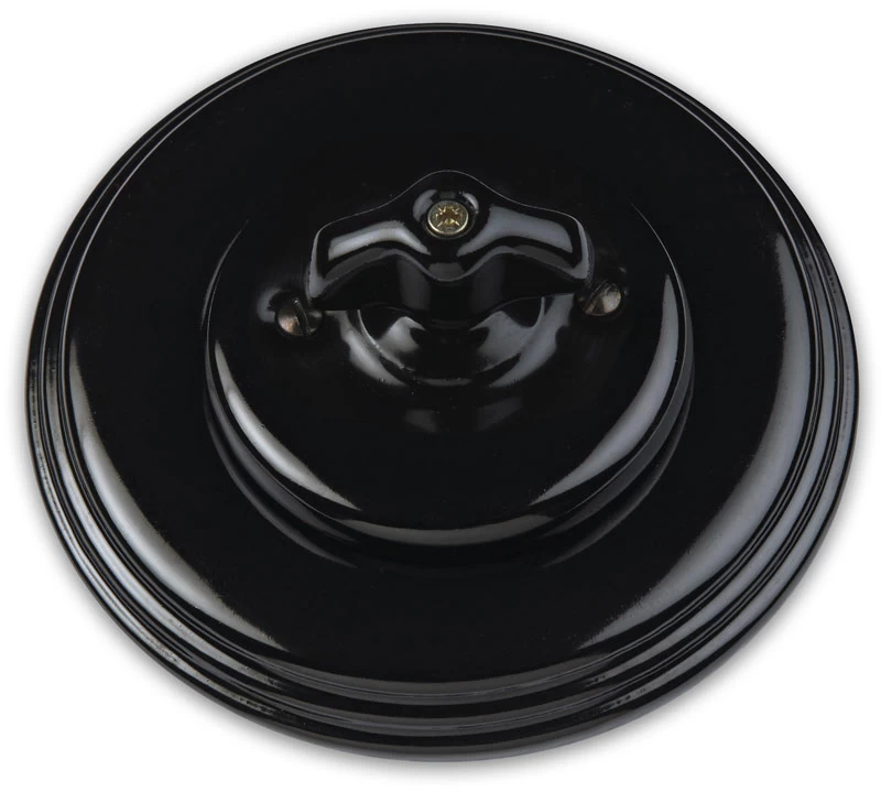 Garby Colonial Interrupteur Rotatif à Oreillettes En Porcelaine Noire Va Et Vient