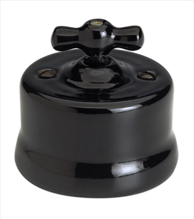Garby Interrupteur Porcelaine Noire Rotatif En Applique Va Et Vient