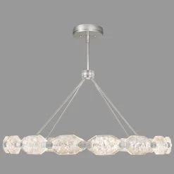 Grand Lustre Argent Et Cristal Taillé, éclairage LED