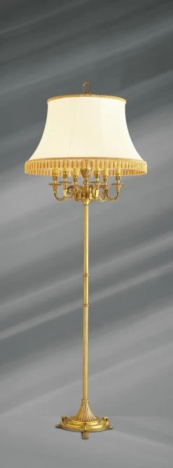 Lampadaire Doré, Style Louis XVI Sur Pied Cannelé, Six Lumières