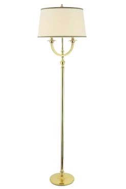 Lampadaire En Bronze Poli Et Abat-jour à Galons Regency