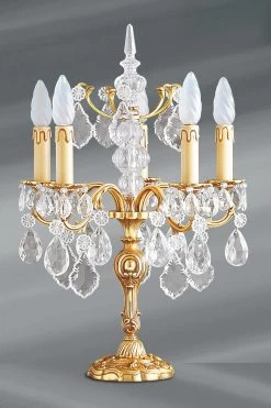 Lampe Chandelier Louis XV Bronze Massif Doré Et Cristal 5 Lumières