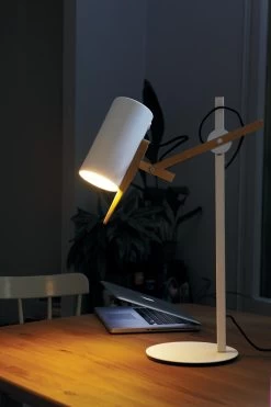 Marset Lampe De Bureau Blanche Et Bois, Design Scantling