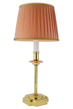 Lampe De Chevet En Bronze Poli Et Abat-jour Rose Saumon Boston