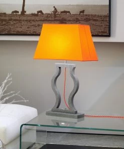Lampe De Table Abat-jour Taffetas Orange Intérieur Blanc Classic