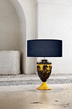 Lampe De Table Classique En Cristal Ambré Et Bleu