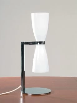 Lampe De Table Double Réflecteur En Verre Opale Blanc