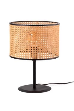 Lampe De Table Noire Et Rotin Naturel Mambo