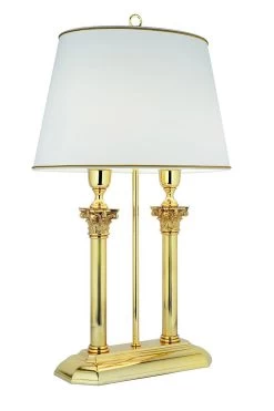 Lampe Double En Bronze Poli Et Abat-jour à Fins Galons Principe