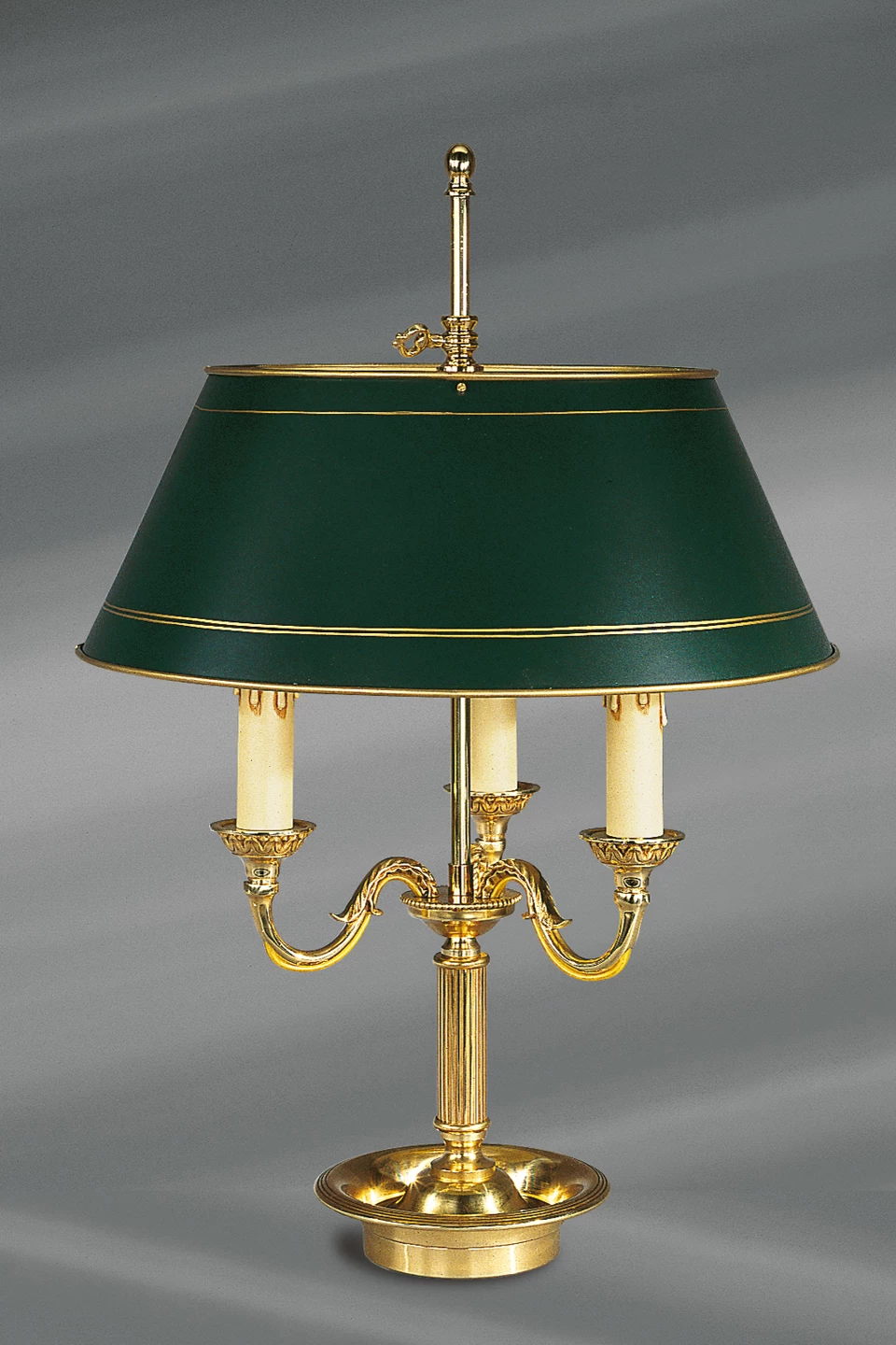 Lampe En Bronze Doré, Style Louis XVI, Abat-jour Vert Peint
