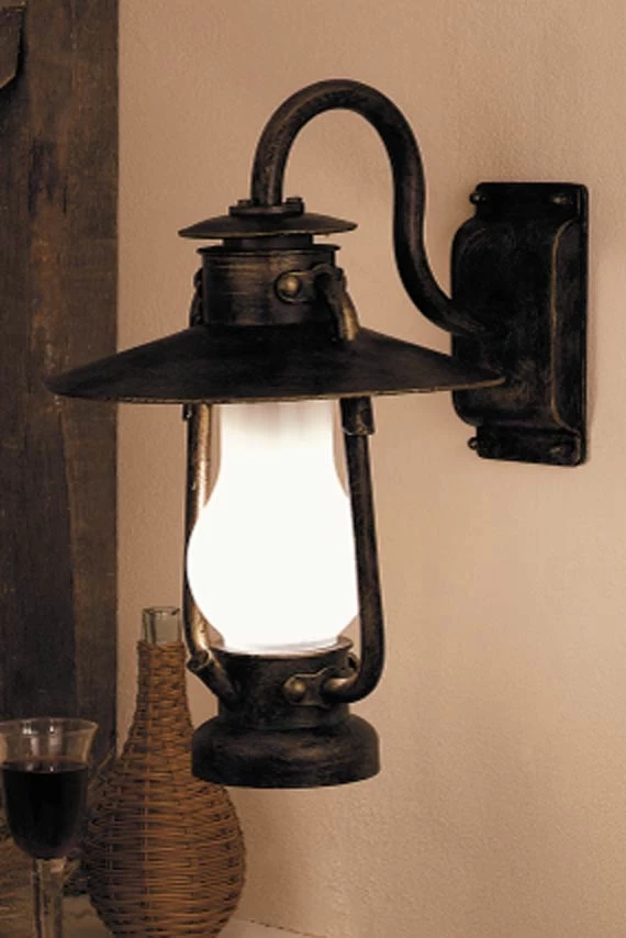 Applique Murale En Lampe Tempête Métal Patiné Verre Dépoli – Image 2