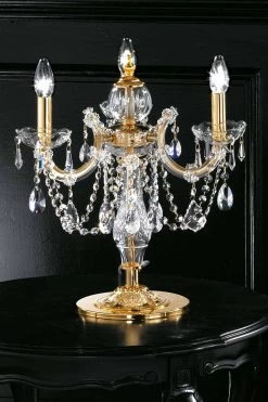 Lampe à Poser Chandelier Cristal Et Métal Doré 3 Lumières