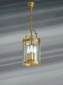 Lanterne Classique En Verre Et Bronze Trois Lumières