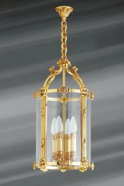 Lanterne De Style Louis XVI En Bronze Doré Et Verre