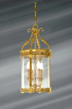 Lanterne En Verre Et Bronze Massif Travaillé De Style Classique à Quatre Lumières