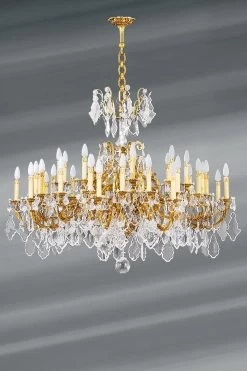 Lustre Bronze Doré Et Cristal Louis XV 36 Lumières