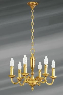 Lustre Bronze Massif Doré, Louis XVI, Six Lumières