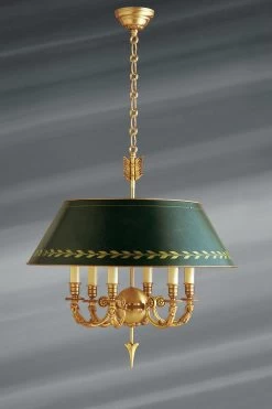Lustre De Style Directoire Doré Or Vif Et Vert Bronze, En Bronze Massif, Six Bougies