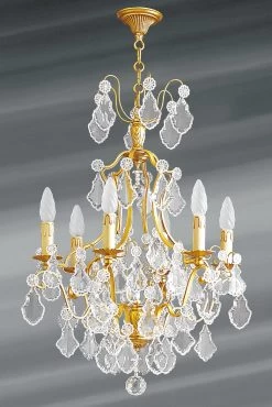 Lustre Doré Cristal De Bohème 6 Lumières Louis XV