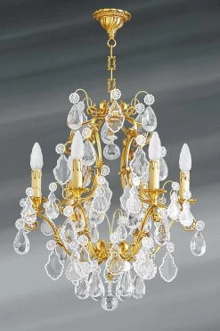 Lustre Doré Louis XV Cristal De Bohème Six Lumières