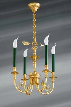 Lustre Doré Style Directoire En Bronze Massif, Quatre Lumières
