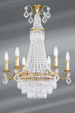 Lustre En Cristal De Bohème Vieil Or Louis XVI Neuf Lumières