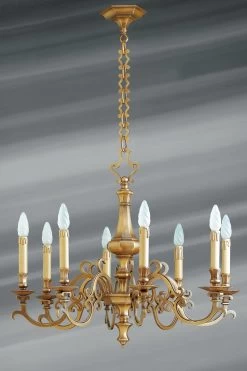 Lustre Louis XIII Bronze Massif Huit Lumières