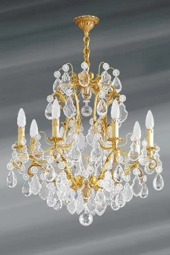 Lustre Louis XV Bronze Vieil Or Et Cristal De Bohème Huit Lumières