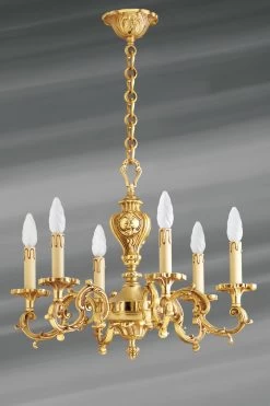 Lustre Louis XV Doré En Bronze Six Lumières