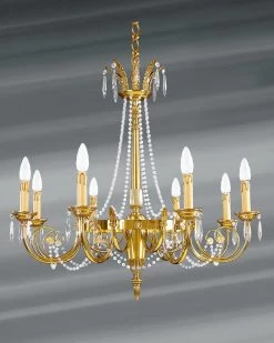 Lustre Louis XVI Doré Cristal De Bohème En Perles Huit Lumières