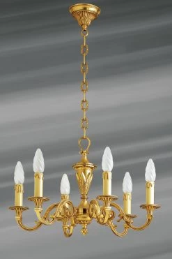 Lustre Louis XVI, Doré En Bronze Massif, Six Lumières