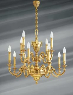 Lustre Louis XVI En Bronze Doré, Douze Lumières
