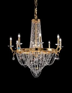 Lustre Montgolfière Doré Et Cristal Transparent