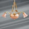 Lustre Rose 6 Lumières Romantique Doré En Pâte De Verre