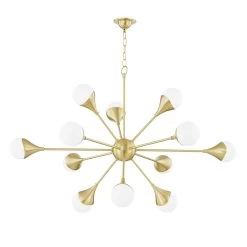 Lustre Sputnik 12 Lumières Doré Et Verre Opale Brillant Ariana