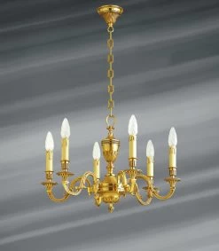 Lustre Style Louis XVI Bronze Massif Finition Vieil Or 6 Lumières