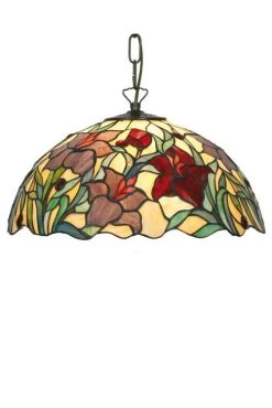 Orchidée Suspension Style Tiffany Rouge 2 Lumières