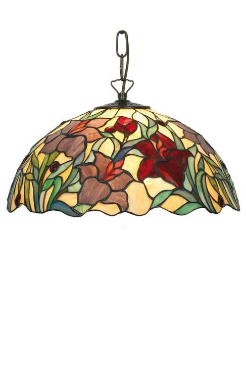 Orchidée Suspension Style Tiffany Rouge 2 Lumières