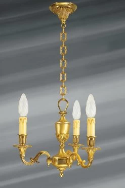 Petit Lustre, Louis XVI, En Bronze Doré, Trois Lumières
