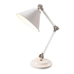 Petite Lampe De Bureau Ou Chevet Rétro En Métal Laqué Blanc