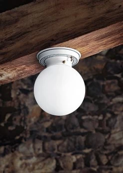 Plafonnier Boule En Céramique Blanche Et Bleue