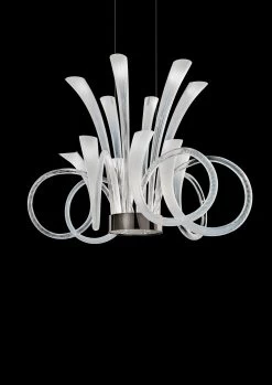 Pulse Lustre éclairage LED En Verre Soufflé Strié Et Satiné